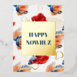 ノウルーズ踊り金魚トリオフォイル葉書 箔シーズンポストカード