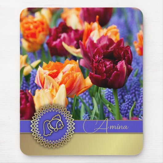 ノウルーズ・ムバラク。チューリップペルシャ新年カスタム マウスパッド (正面)
