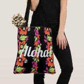 ノエラニレイハワイアンフローラストライプコーラルアンドブラック トートバッグ (クローズアップ)