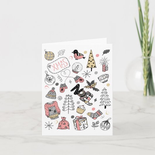 ノエルお洒落クリスマスフォールディングホリデーカード サンキューカード (正面)