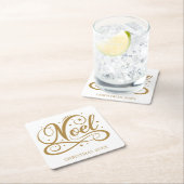 ノエルエレガント金ゴールドスクリプトクリスマスホリデー スクエアペーパーコースター (インサイチュ)