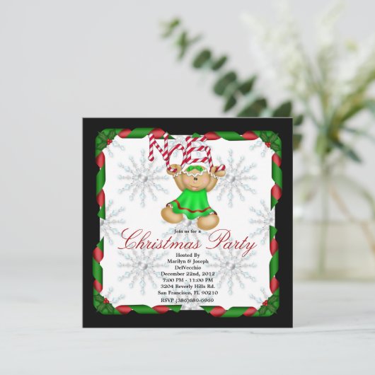 ノエルジンジャーブレッドマンカウトクリスマスパーティーホリデー 招待状 (スタンド正面)