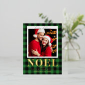 ノエルフェスティバルグリーンプレイドパターンクリスマス 箔シーズンポストカード (立ち正面)