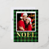 ノエルフェスティバルグリーンプレイドパターンクリスマス 箔シーズンポストカード (正面/裏面)