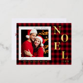 ノエルフェスティバル赤い格子模様クリスマス 箔シーズンポストカード (正面/裏面)
