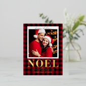 ノエルフェスティバル赤い格子模様クリスマス 箔シーズンポストカード (立ち正面)