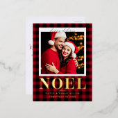 ノエルフェスティバル赤い格子模様クリスマス 箔シーズンポストカード (正面/裏面)