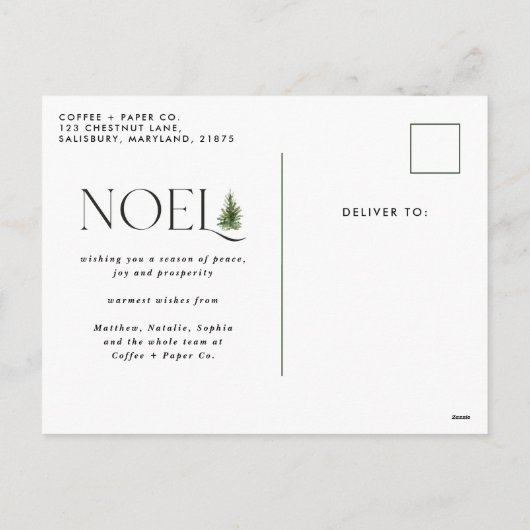 ノエルモダンタイポグラフィビジネスクリスマスホリデイ シーズンポストカード (裏面)