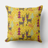 ノエル冬トナカイのクリスマスツリーウッドランド雪 クッション (正面)