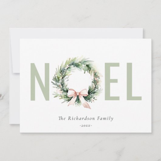 ノエル赤面グリーンクリスマスリース写真 シーズンカード (正面)