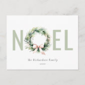 ノエル赤面グリーンクリスマスリース水彩 シーズンポストカード (正面)