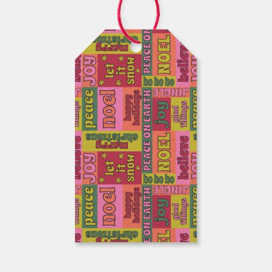 ノエル1970年代レトロレタリングピンクとライムクリスマス ギフトタグ (裏面)