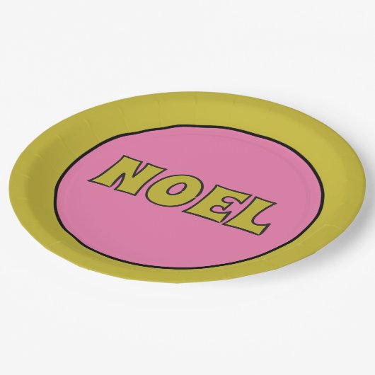 ノエル1970年代レトロレタリングピンクとライムクリスマス ペーパープレート (アングル)