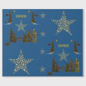 ノエル クラシック ブルー ホリデー ラッピングペーパー (フラット)