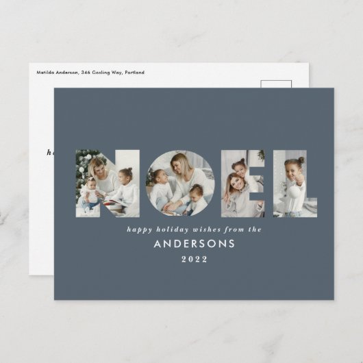 ノエル クリスマス 太め 現代的 4 フォト シンプル ホリデー (正面/裏面)