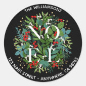 ノエル グリーン リーフ ベリー クリスマス 住所ラベル ラウンドシール (正面)