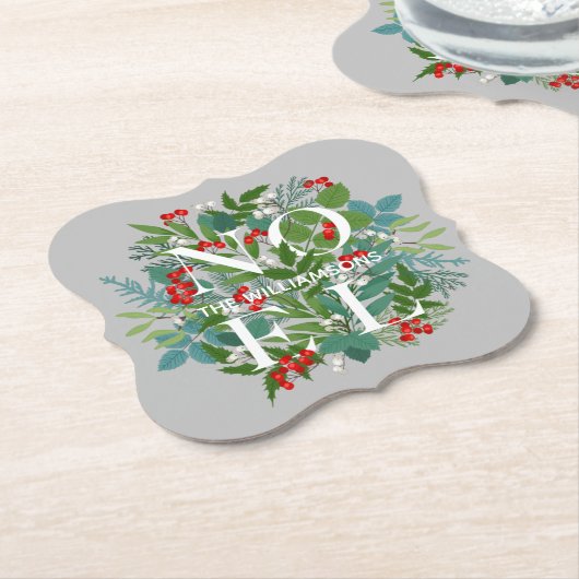 ノエル ベリーとグリーンのクリスマス ペーパーコースター (アングル)