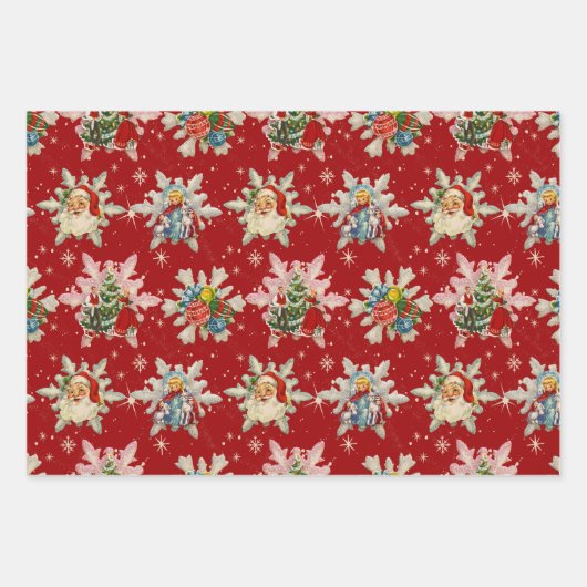 ノスタルジアのヴィンテージクリスマススノーフレーク ラッピングペーパーシート (正面)