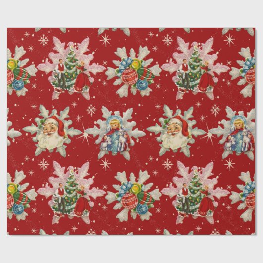 ノスタルジアのヴィンテージクリスマススノーフレーク ラッピングペーパー (フラット)