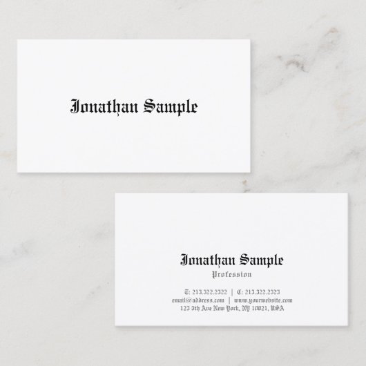 ノスタルジックでエレガントでクラシックな最小主義の白い平野 名刺 (正面/裏面)