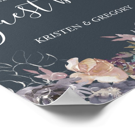 ノスタルジックなインディゴとブレッシュの花の結婚式ゲストブック ポスター (角)