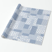 ノスタルジックなインディゴのフェイクなパッチワークの包装紙 ラッピングペーパー (アンロールド)