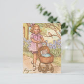 ノスタルジックなキットインベビーキャリッジ葉書 ポストカード (スタンド正面)