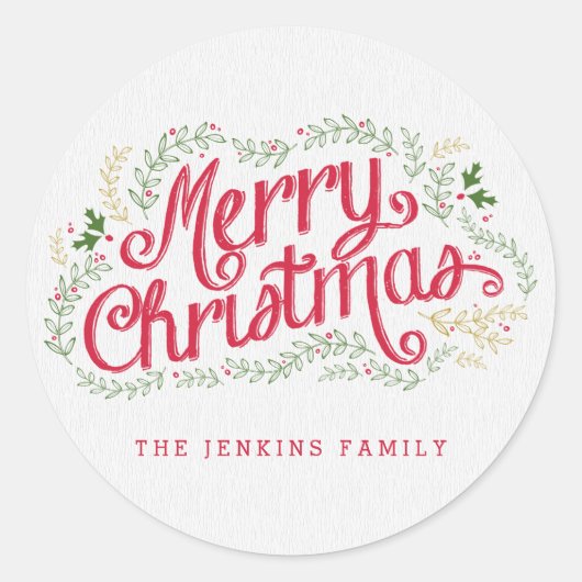 ノスタルジックなクリスマスステッカーまたは封筒用シール ラウンドシール (正面)