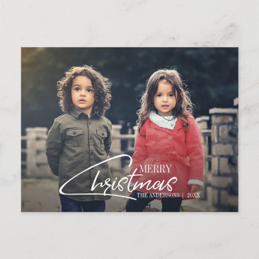 ノスタルジックなクリスマス スクリプト ホリデー フォト ポストカード (正面)