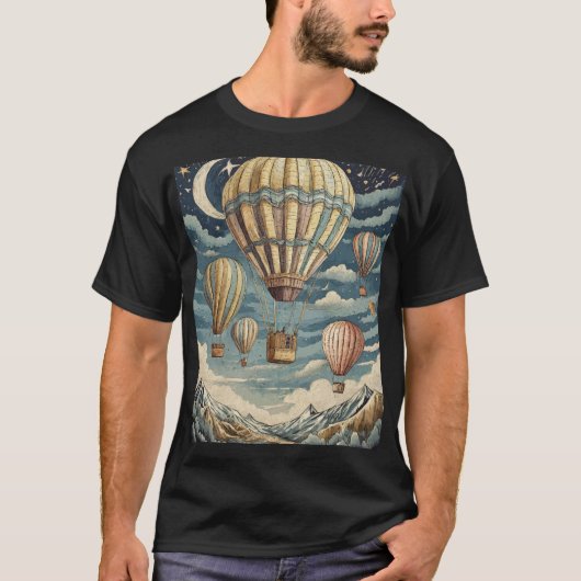 ノスタルジックなソーア:ヴィンテージ熱気球inアート tシャツ (正面)