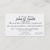 ノスタルジックなトラックの葬式および記念カード 名刺 (裏面)