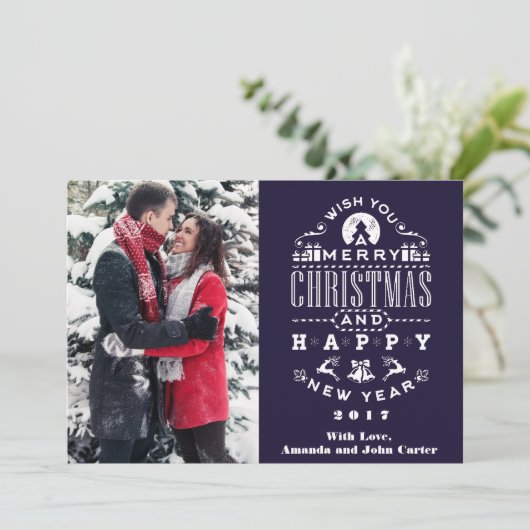 ノスタルジックなブルークリスマスの挨拶縦の写真 シーズンカード (スタンド正面)