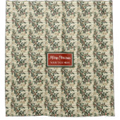 ノスタルジックなヴィンテージクリスマスキャロルのホリーベリー シャワーカーテン (正面)