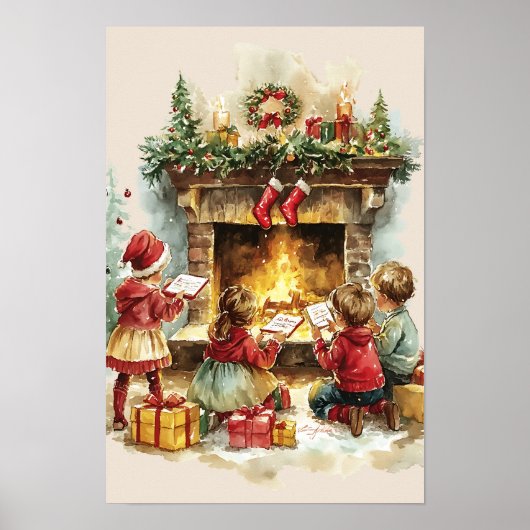 ノスタルジックなヴィンテージ クリスマスの子供たち ポスター (正面)