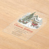 ノスタルジックなヴィンテージ コテージのクリスマス ギャザリング アクリル招待状 (レイダウン)