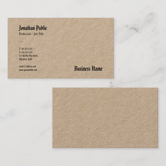 ノスタルジックな一見の実質のクラフト紙のエレガントなテンプレート 名刺 (正面/裏面)