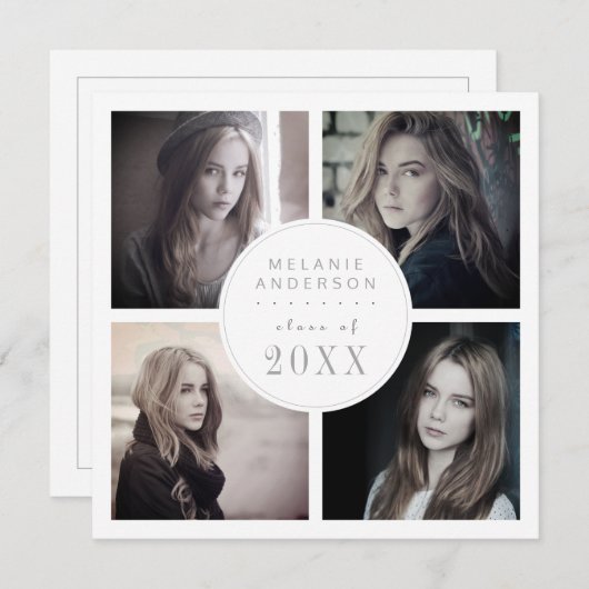 ノスタルジックな卒業のInstagramのスタイルの写真のコラージュ 招待状 (正面/裏面)