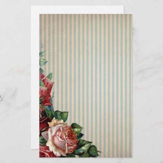 ノスタルジックな国のバラおよび背景は縞で飾ります 便箋 (正面/裏面)
