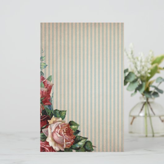 ノスタルジックな国のバラおよび背景は縞で飾ります 便箋 (スタンド正面)