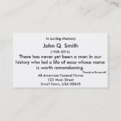 ノスタルジックな山の葬式および記念カードHz 名刺 (裏面)