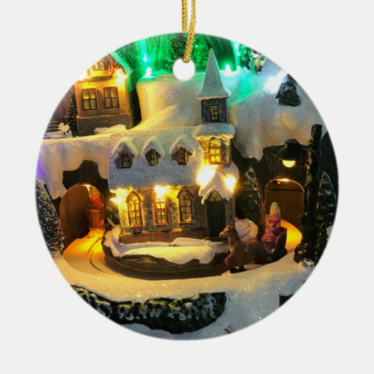 ノスタルジックな山村と雪の風景 セラミックオーナメント (正面)