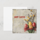 ノスタルジックな水彩の赤と黄色のイースターエッグ シーズンカード (正面/裏面)