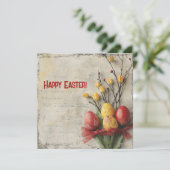 ノスタルジックな水彩の赤と黄色のイースターエッグ シーズンカード (スタンド正面)