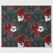 ノスタルジックな水彩クリスマスの花柄 ラッピングペーパー (フラット)