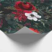 ノスタルジックな水彩クリスマスの花柄 ラッピングペーパー (角)