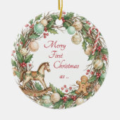 ノスタルジックな祖父母の最初のクリスマスの写真 セラミックオーナメント (正面)