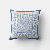 ノスタルジックな藍色および白の花のボーダー クッション (裏面)