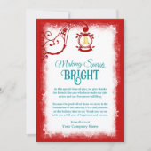 ノスタルジックな赤、ターコイズのスクリプト、金の鐘のホリデーカード シーズンカード (正面)