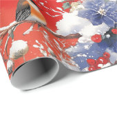 ノスタルジックな雪と鳥のクリスマスラッピング紙 ラッピングペーパー (ロールコーナー)