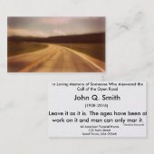 ノスタルジックの開いた道の葬儀の祈りの言葉カードHorizontel 名刺 (正面/裏面)